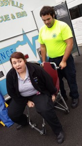 Cadets get some stair chair training. The county medic seems a little nervous :)
